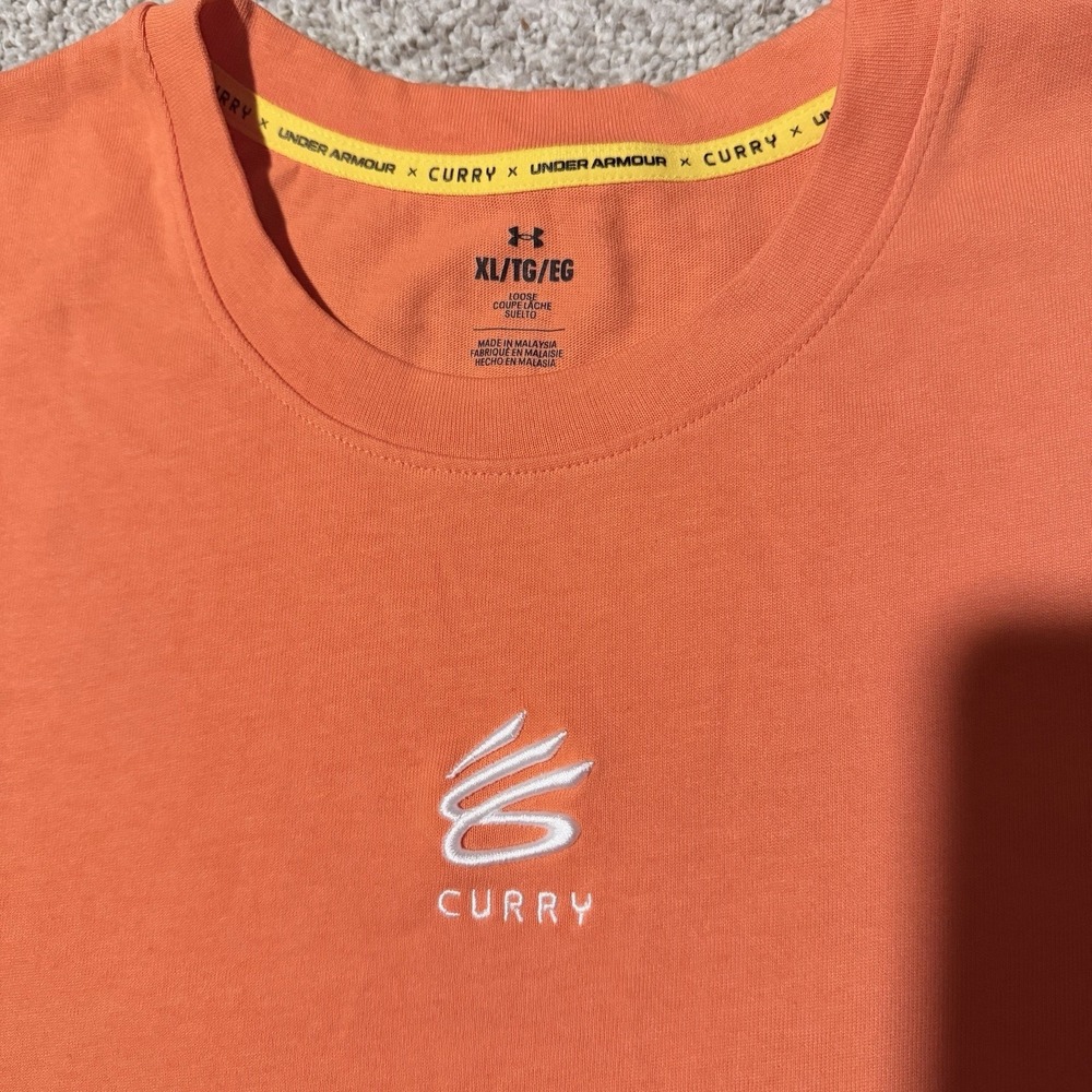 Under Armour Curry Logo T Shirt Orange Mens XL Athletic Basketball Tee
